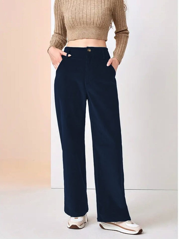 Pantaloni Donna Tessuto a Coste Gamba Larga Comodi - Vesarelli