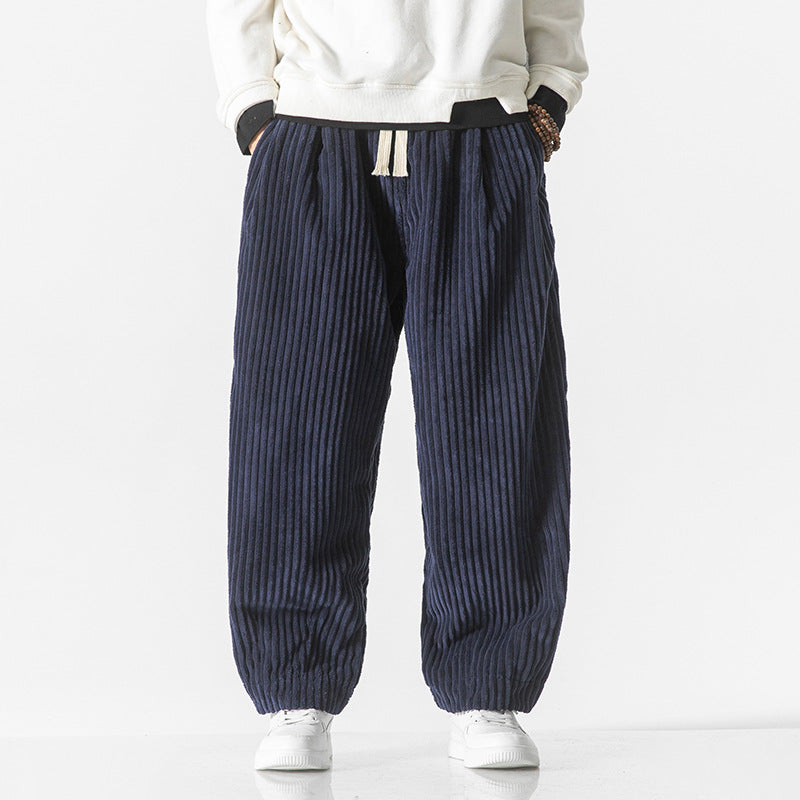 Pantaloni Uomo in Velluto a Coste Comodi Vita Elastica con Tasche - Vesarelli