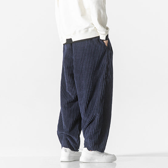 Pantaloni Uomo in Velluto a Coste Comodi Vita Elastica con Tasche - Vesarelli