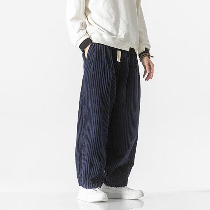 Pantaloni Uomo in Velluto a Coste Comodi Vita Elastica con Tasche - Vesarelli