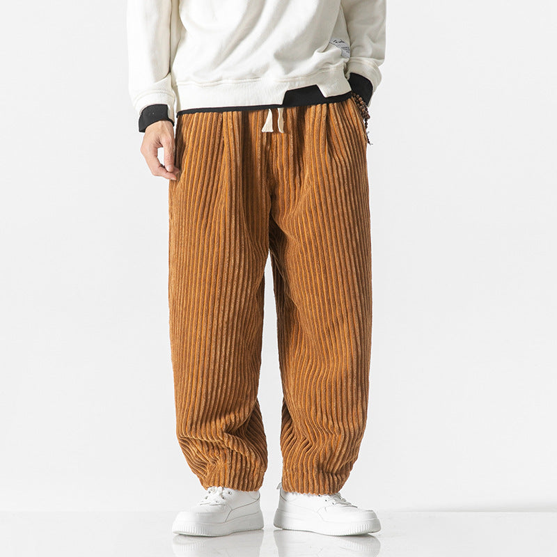 Pantaloni Uomo in Velluto a Coste Comodi Vita Elastica con Tasche - Vesarelli