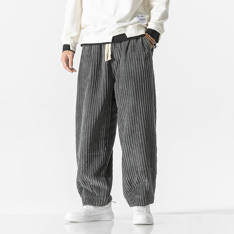 Pantaloni Uomo in Velluto a Coste Comodi Vita Elastica con Tasche - Vesarelli