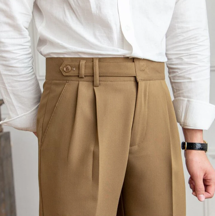 Pantalone Uomo Sartoriale Tessuto con Piega Gamba Dritta