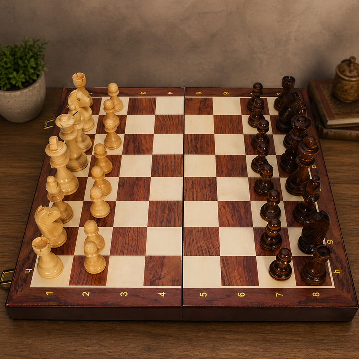 Gioco Scacchi Pieghevole Legno Scacchiera Feltro Strategico