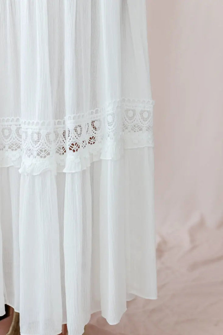 Abito lungo Donna inserti alluncinetto scollo a V vestibilità fluida