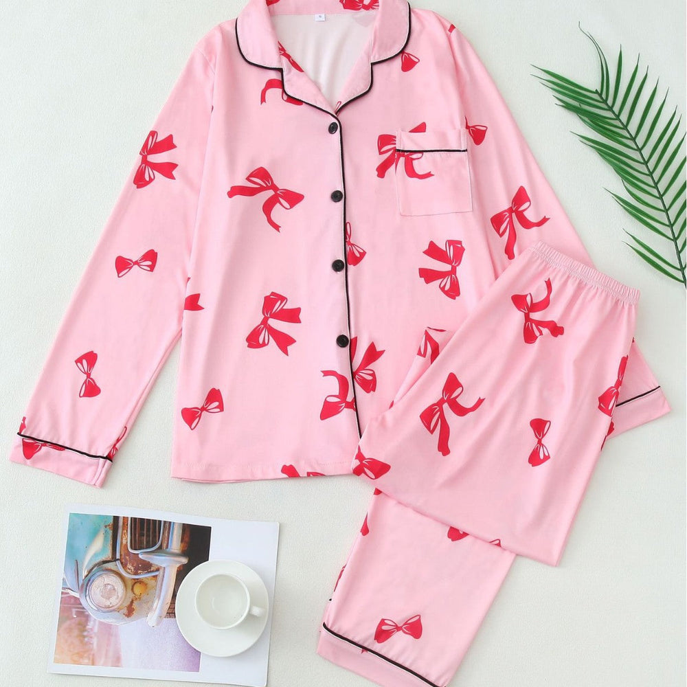 Pigiama Donna Camicia Abbottonata Maniche Lunghe Motivo Nastri - Vesarelli