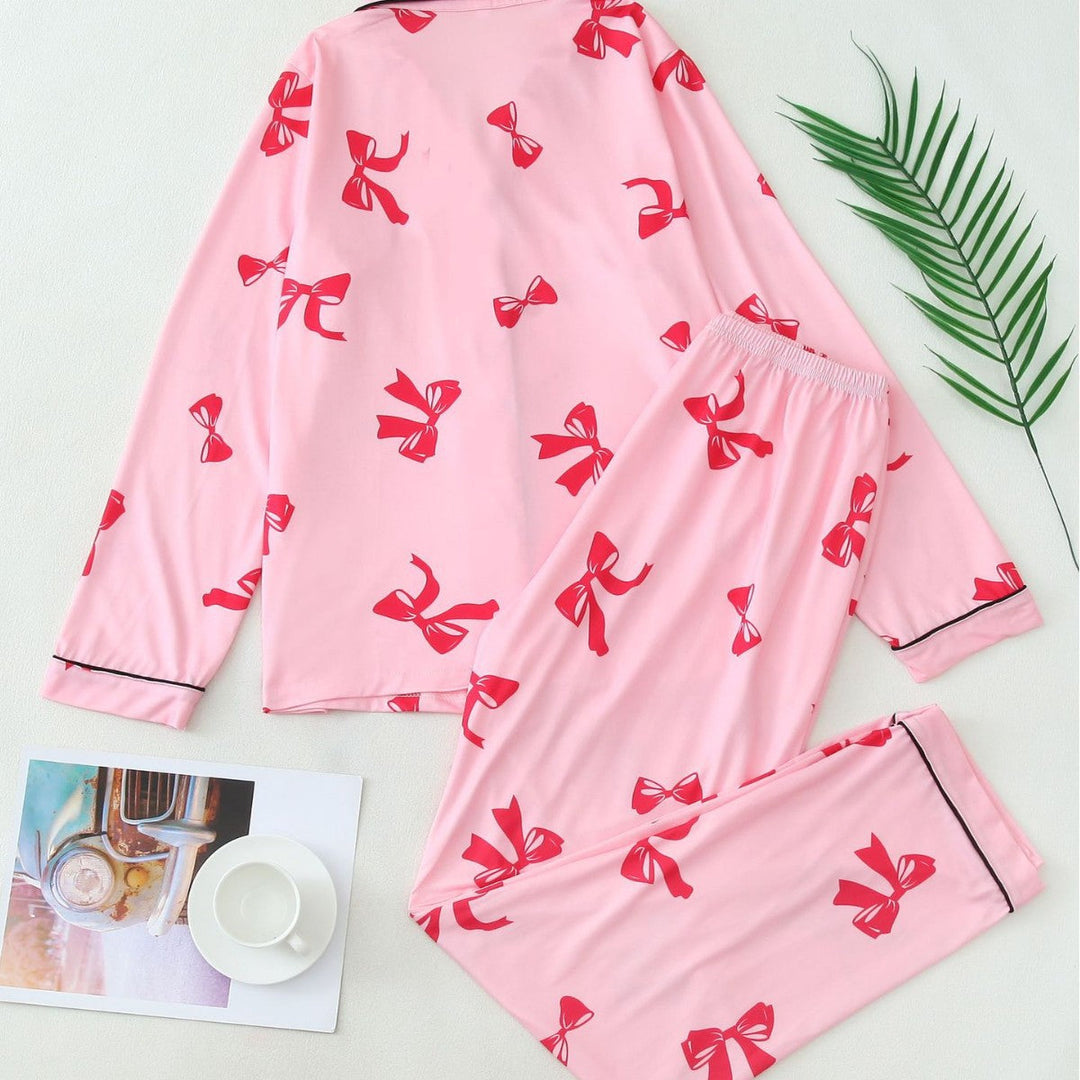 Pigiama Donna Camicia Abbottonata Maniche Lunghe Motivo Nastri - Vesarelli