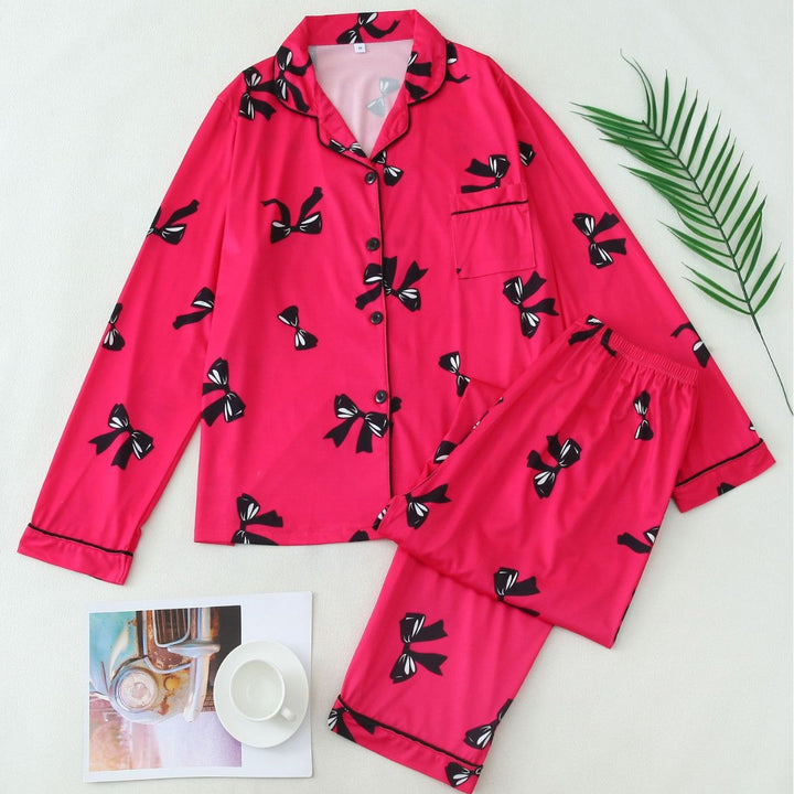 Pigiama Donna Camicia Abbottonata Maniche Lunghe Motivo Nastri - Vesarelli