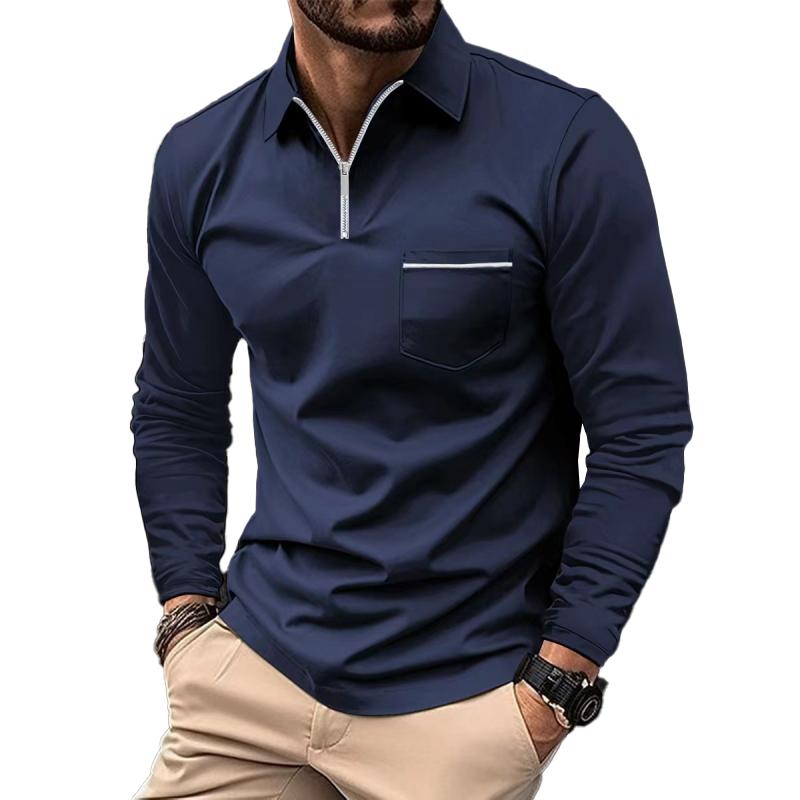 Polo Uomo Maniche Lunghe Cotone Casual con Taschino Sul Petto - Vesarelli