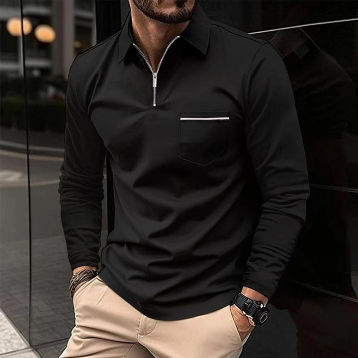 Polo Uomo Maniche Lunghe Cotone Casual con Taschino Sul Petto