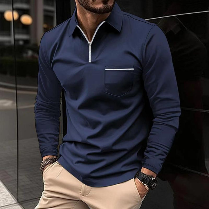 Polo Uomo Maniche Lunghe Cotone Casual con Taschino Sul Petto