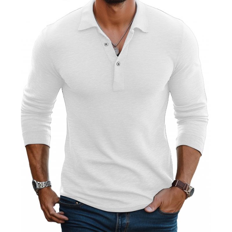 Polo Uomo Misto Cotone Manica Lunga Slim Fit