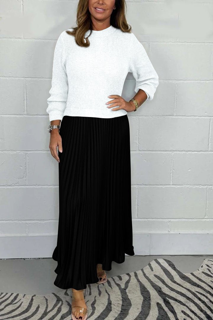 Completo Donna Maglione in Maglia e Gonna Plissé in Raso Elegante