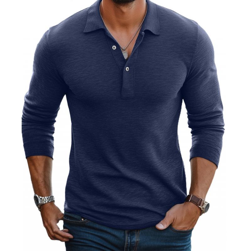 Polo Uomo Misto Cotone Manica Lunga Slim Fit