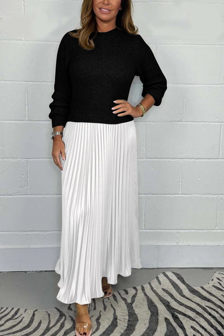 Completo Donna Maglione in Maglia e Gonna Plissé in Raso Elegante