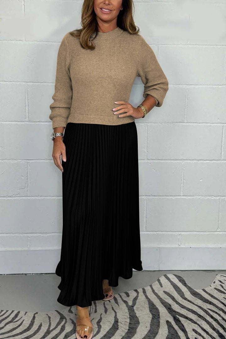 Completo Donna Maglione in Maglia e Gonna Plissé in Raso Elegante