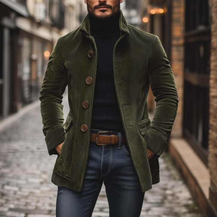 Cappotto Corto Uomo in Velluto a Coste Slim Fit Collo Alto