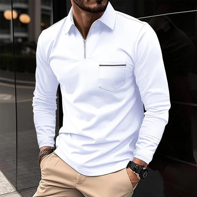 Polo Uomo Maniche Lunghe Cotone Casual con Taschino Sul Petto