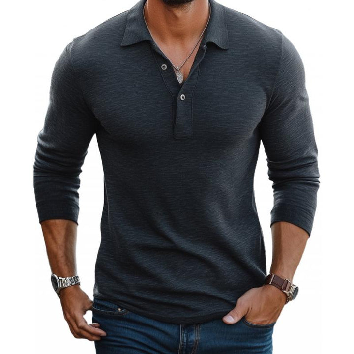 Polo Uomo Misto Cotone Manica Lunga Slim Fit
