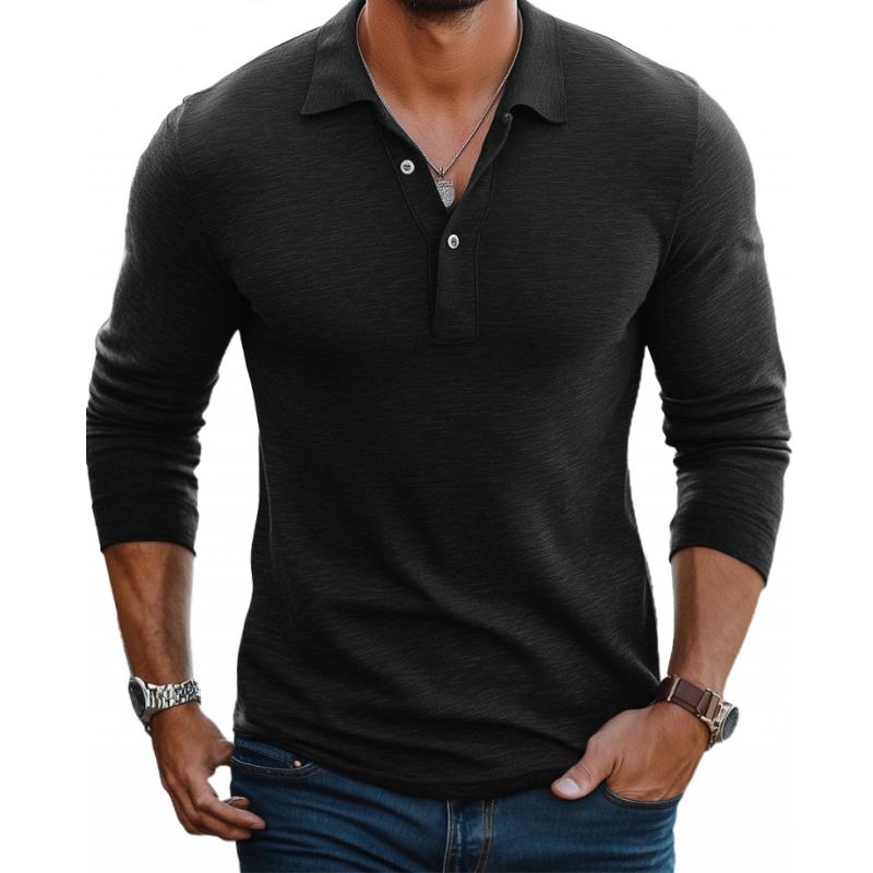 Polo Uomo Misto Cotone Manica Lunga Slim Fit