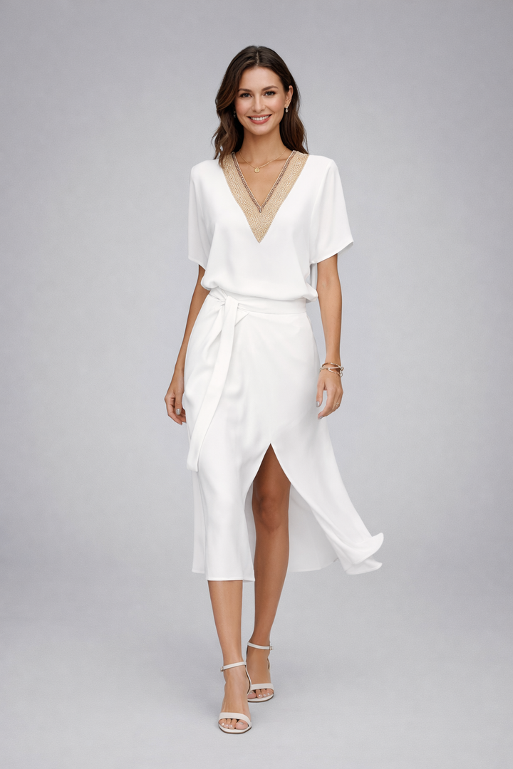 Abito Longuette Donna Estivo Scollo a V Elegante