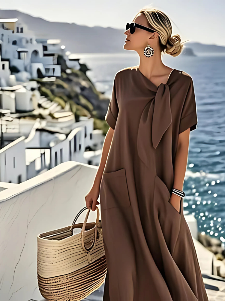 Abito Donna Elegante Tasche Vestibilità Comoda