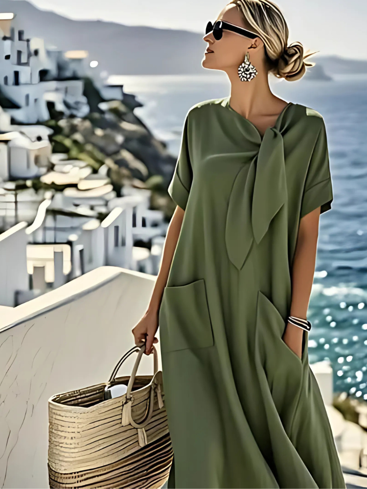 Abito Donna Elegante Tasche Vestibilità Comoda