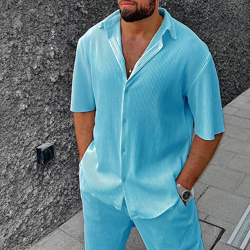 Set Uomo Camicia e Pantaloncini Cotone Maniche Corte