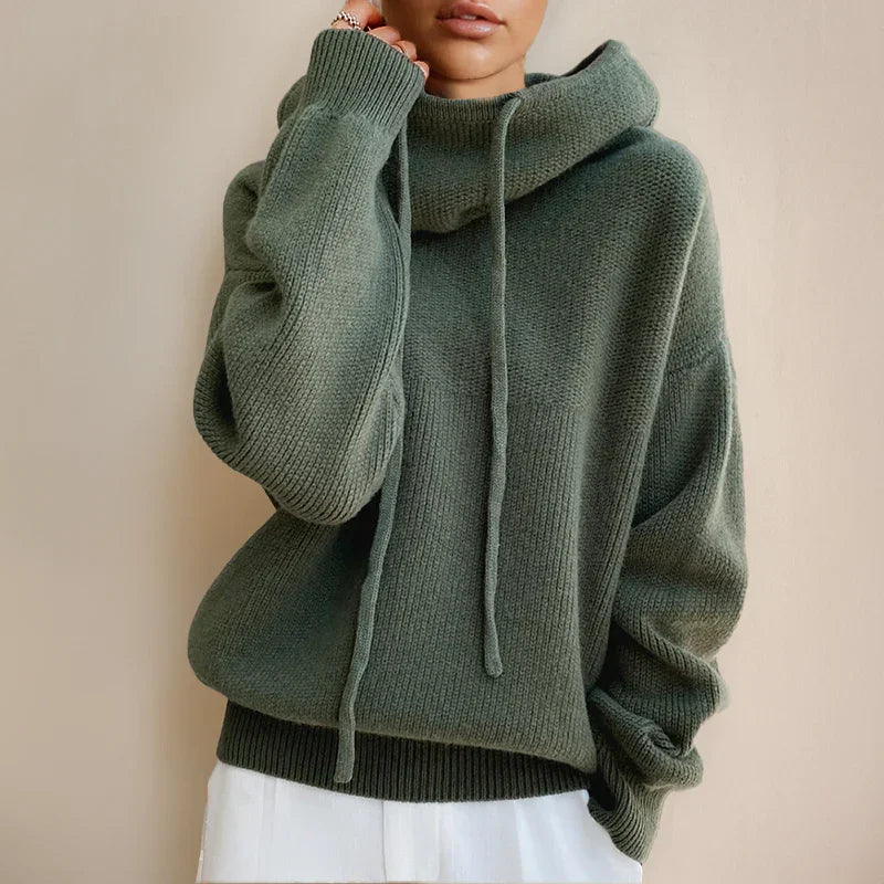Maglione Donna Collo Alto in Maglia Morbida con Cappuccio - Vesarelli