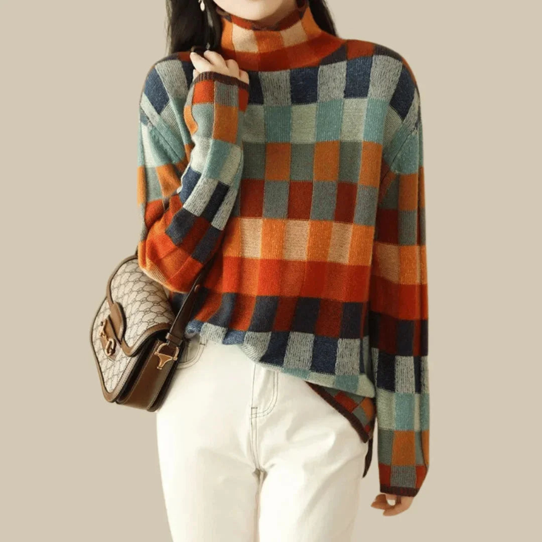 Maglione Donna Collo Alto Patchwork Morbido - Vesarelli