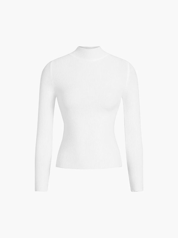 Pull côtelé femme à col montant en ivoire, en coton doux et respirant.