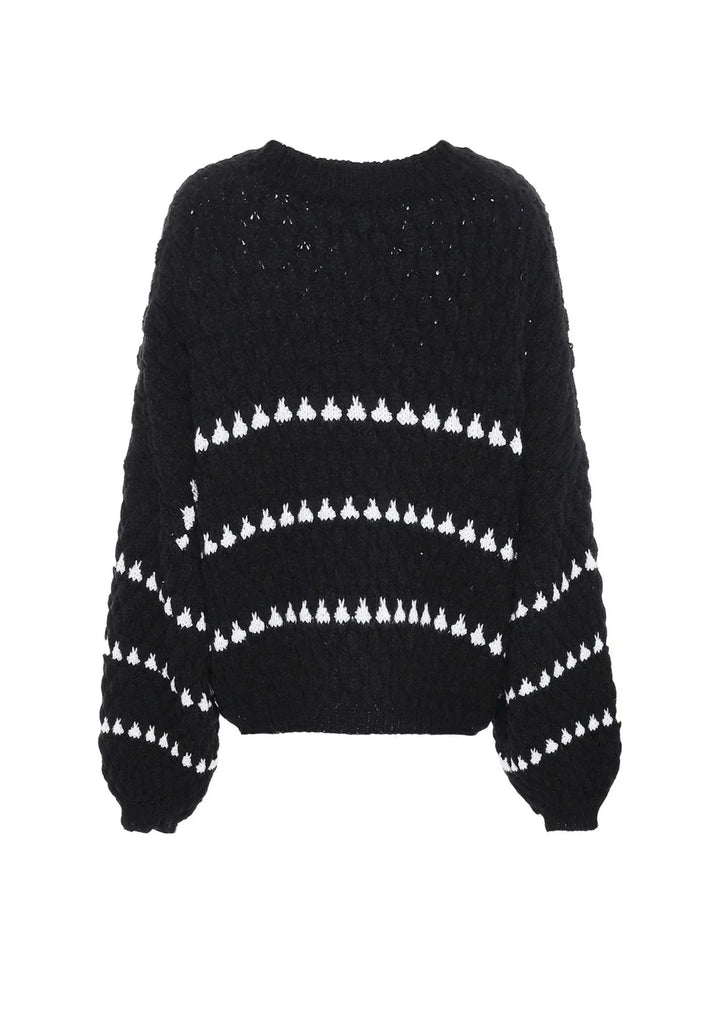 Pull en maille texturée, motif géométrique, en coton mélangé, manches longues et col rond. Parfait pour une tenue…