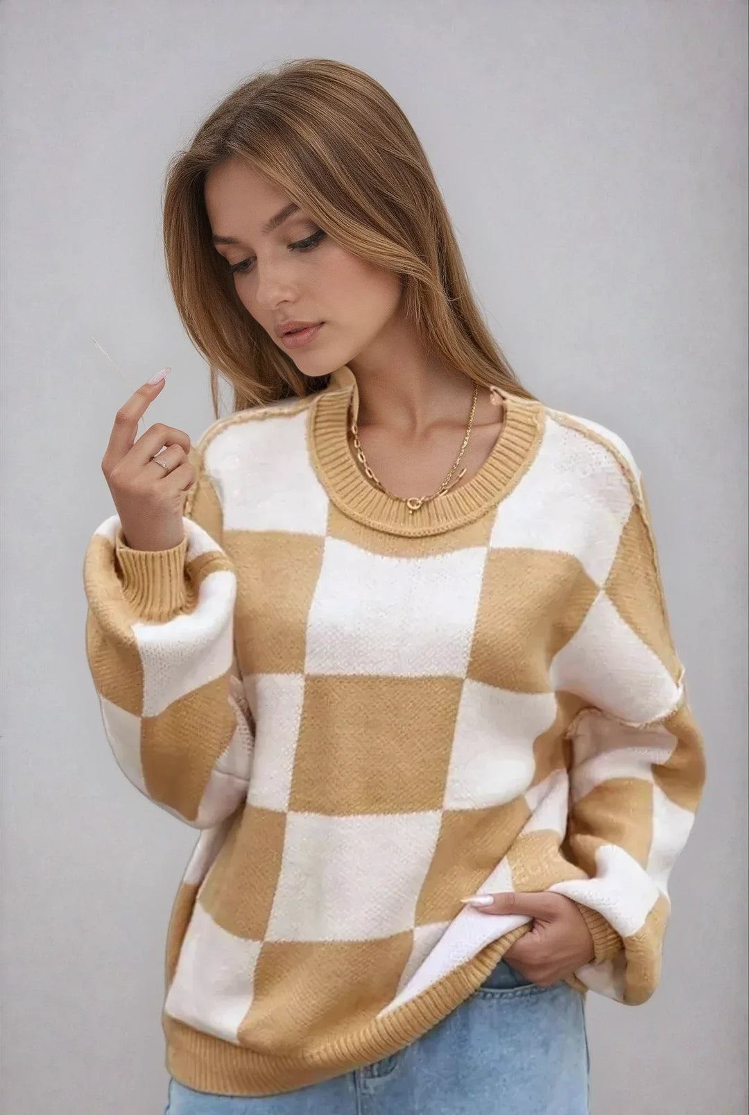 Maglione Donna a Quadri in Maglia Morbida e Confortevole - Vesarelli