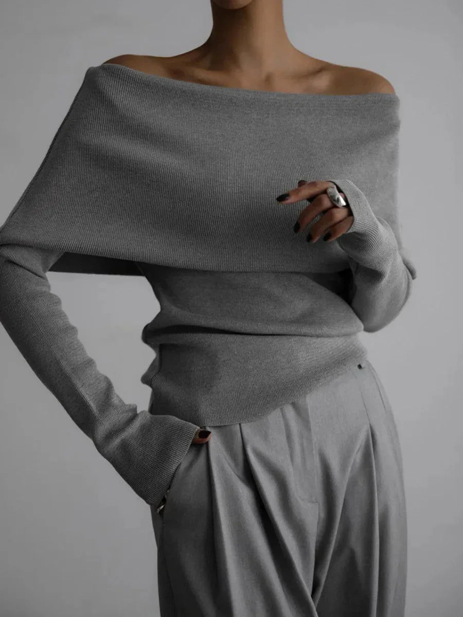 Maglione Donna Collo Barca Manica Lunga Stile Elegante - Vesarelli