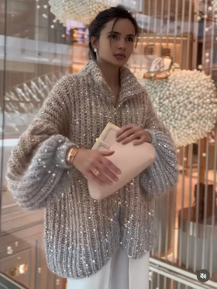Maglione Donna Collo Alto con Paillettes Luminosi - Vesarelli