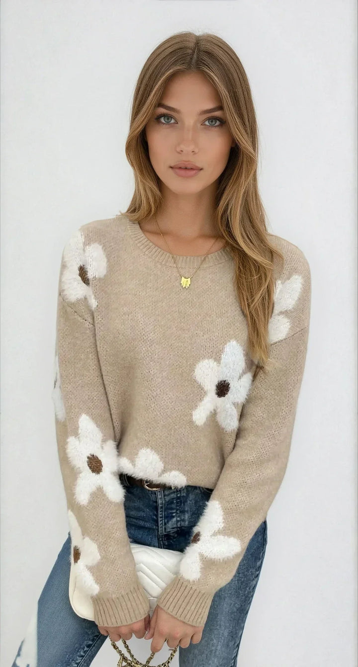 Maglione Donna Girocollo con Motivo Floreale - Vesarelli