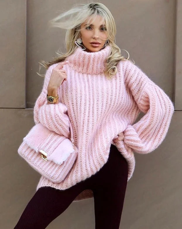 Maglione Donna Collo Alto Maniche Larghe Morbido - Vesarelli