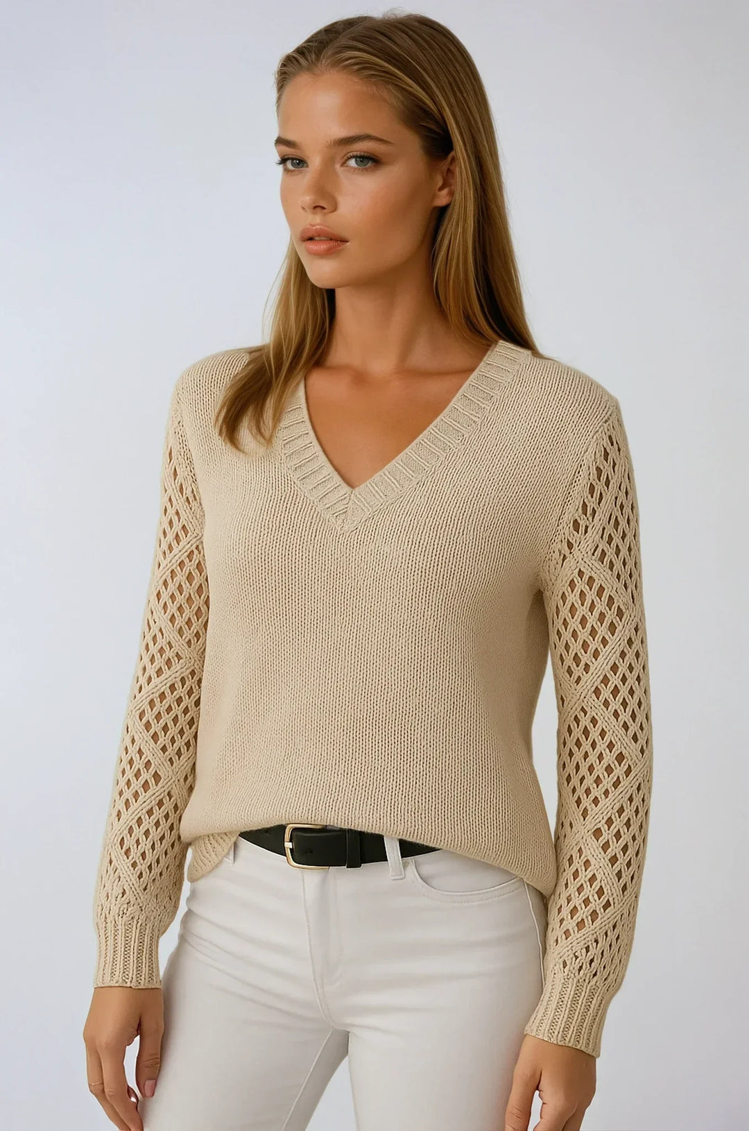 Maglione Donna Maniche Crochet Maglia Ajouré - Vesarelli