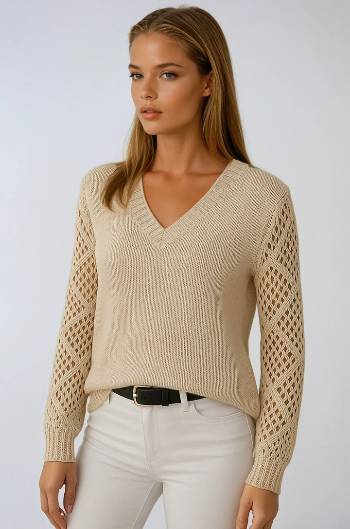 Maglione Donna Maniche Crochet Maglia Ajouré - Vesarelli