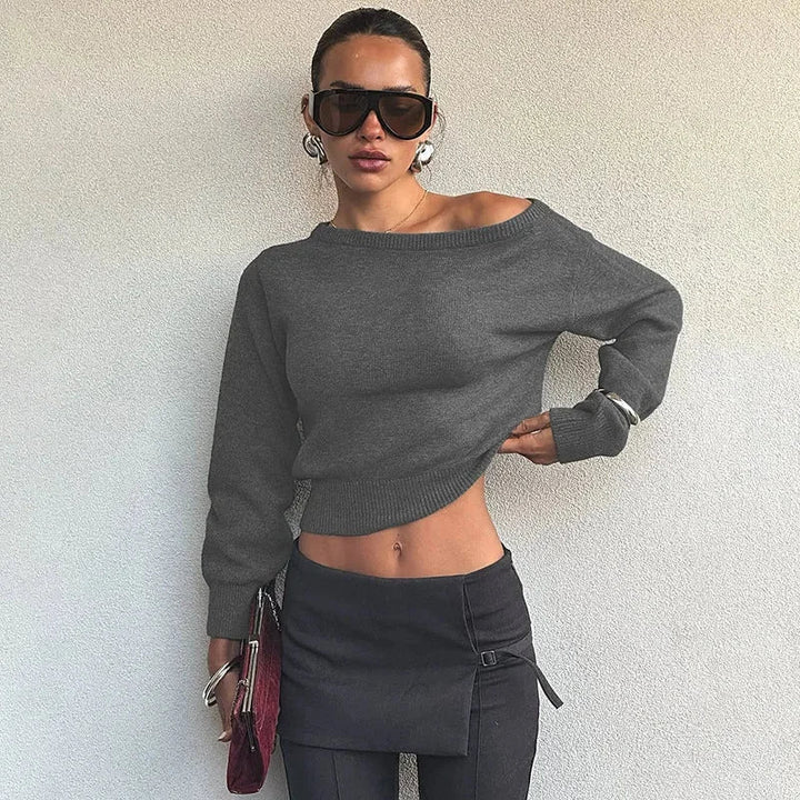 Pull à une épaule pour femmes, noir, en mélange de coton, style décontracté, adapté pour l'automne.