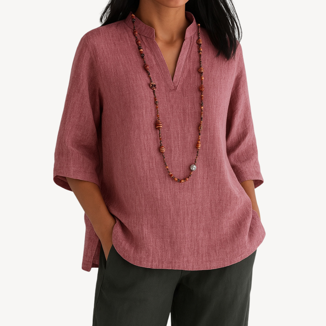 Blusa Donna in Lino Scollo a V Casual Estiva