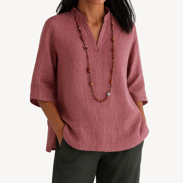 Blusa Donna in Lino Scollo a V Casual Estiva