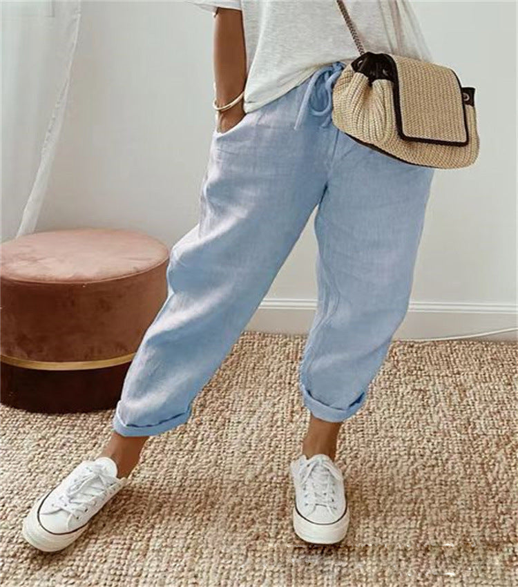 Pantaloni Donna in Lino Leggero Vestibilità Aderente