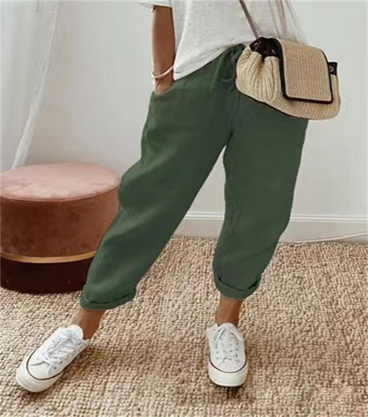 Pantaloni Donna in Lino Leggero Vestibilità Aderente