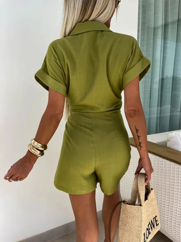 Robe portefeuille courte, manches courtes, col V, ceinture, tissu fluide, disponible en plusieurs couleurs d'été.
