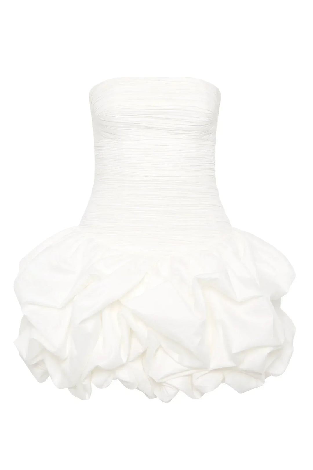 Robe de soirée femme blanche en tissu léger, avec un ourlet bulle et une coupe élégante pour une silhouette flatteuse.