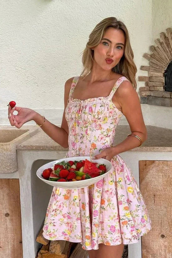 Abito Corto Donna Estivo Smanicato Fantasia Floreale - Vesarelli