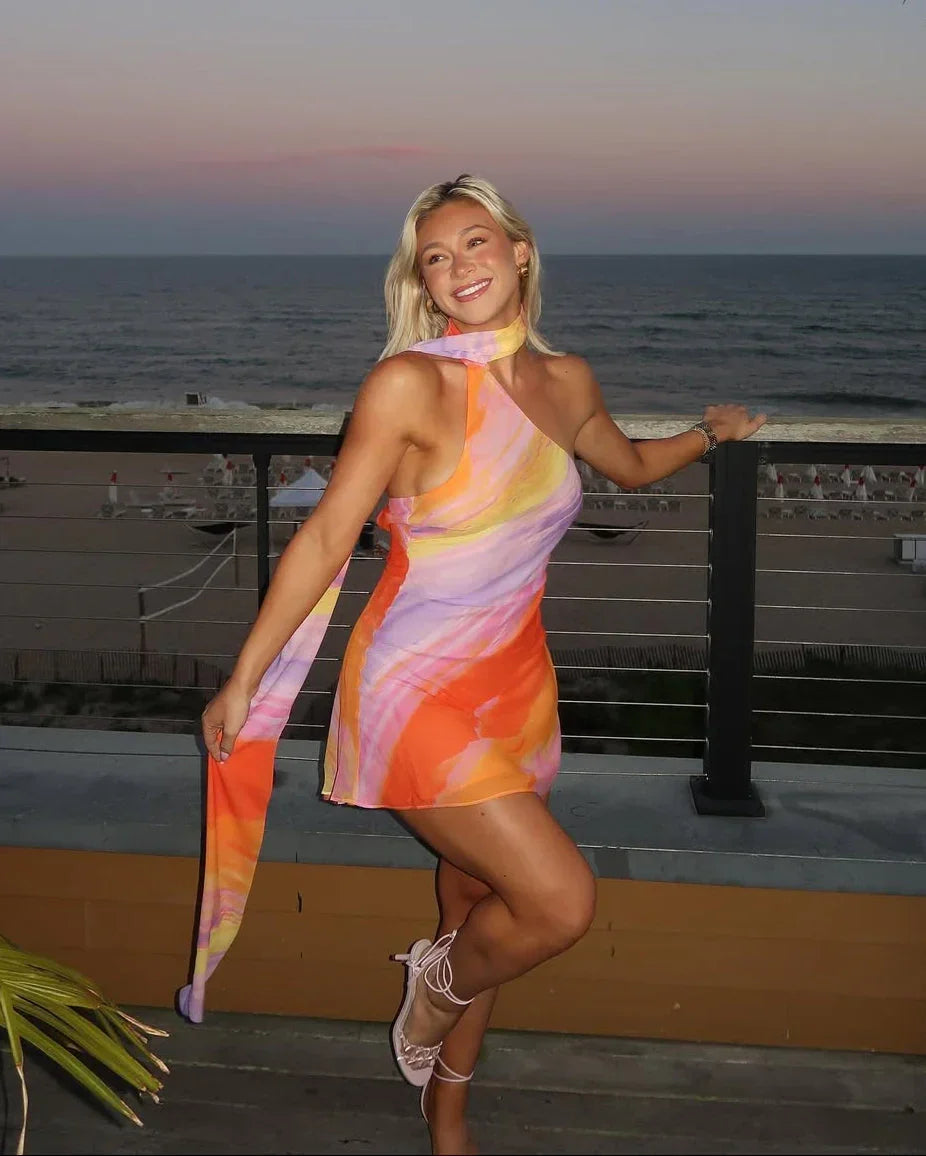 Abito Corto Donna in Satin Taglio Asimmetrico - Vesarelli