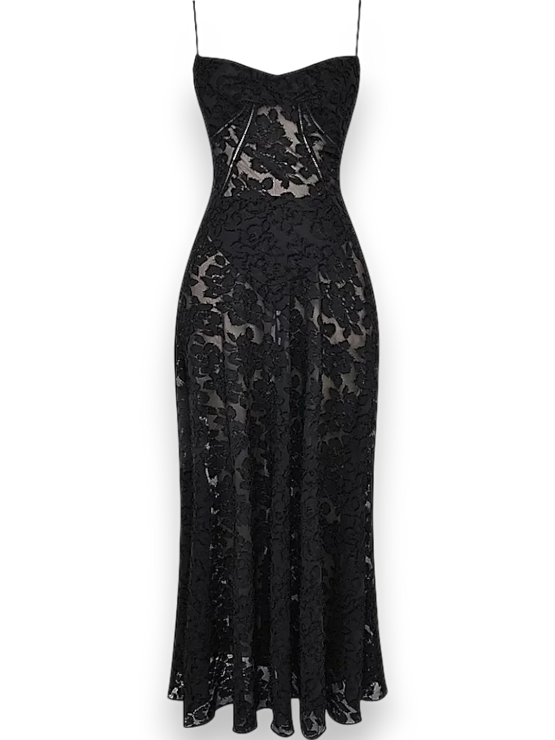 Robe longue femme en coton, ornée de broderie florale délicate et dotée de bretelles fines pour un style élégant.