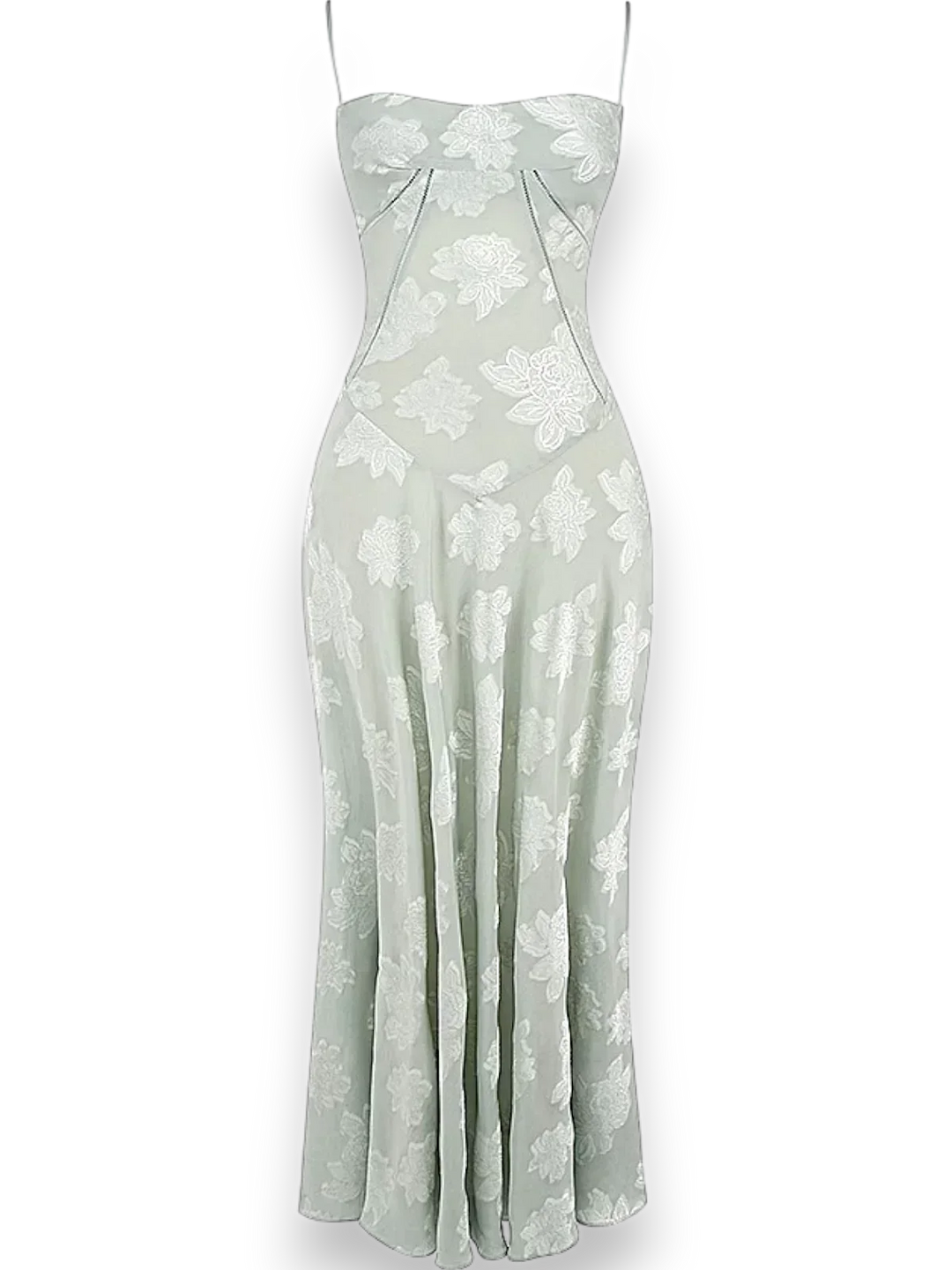 Robe longue femme en coton, ornée de broderies florales délicates, avec des bretelles fines pour une allure élégante.